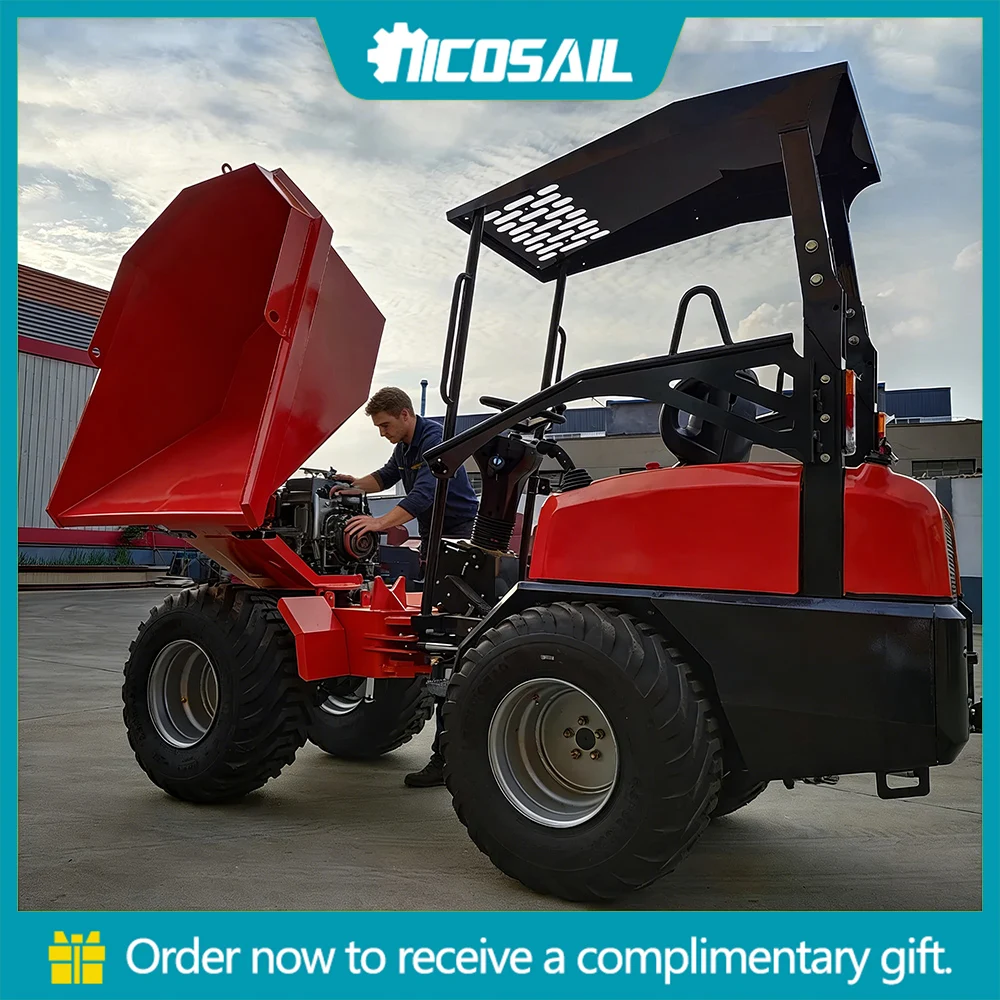 

D130 wheeled dump truck with wear-resistant tires, used for green waste cleaning and construction waste transportation