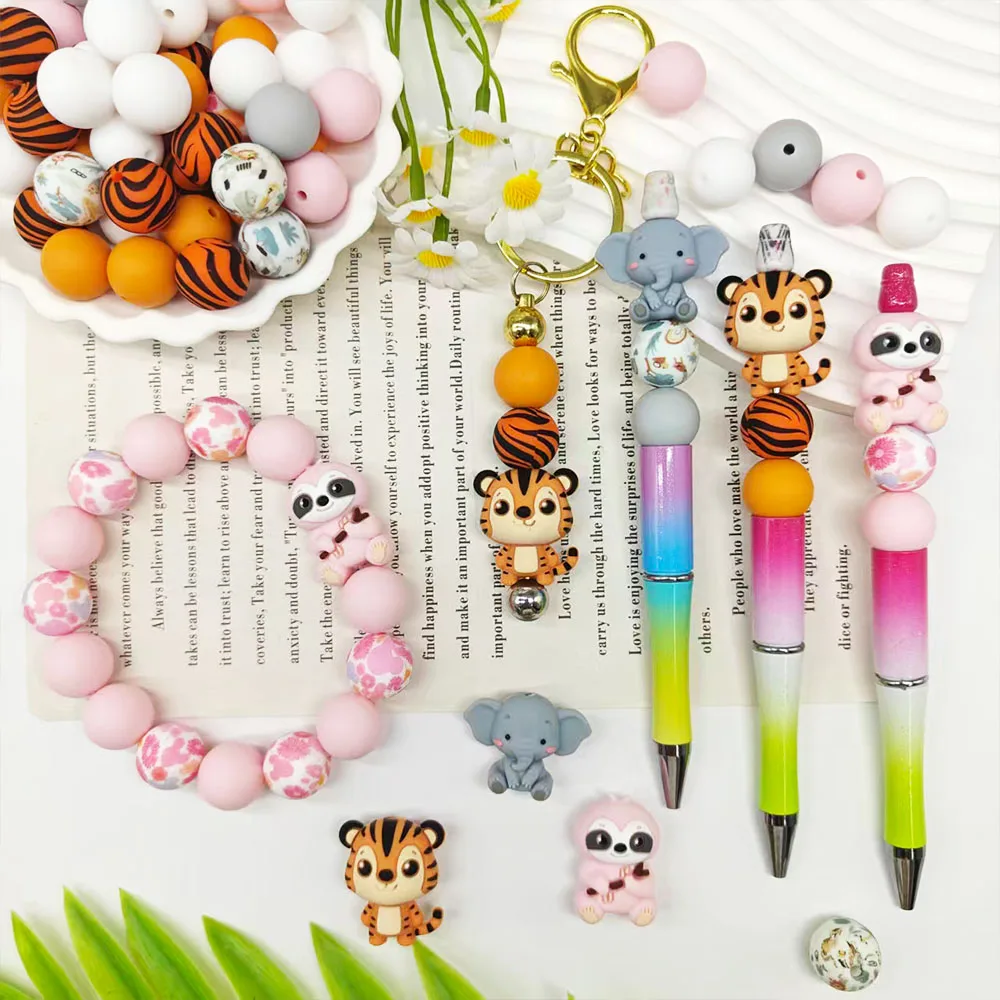 25/55PCS Sloth Elephant Tiger Silicone Bead Set, Perfect for DIY Handmade Crafts Such as Keychains, Necklaces, Bracelets, Etc