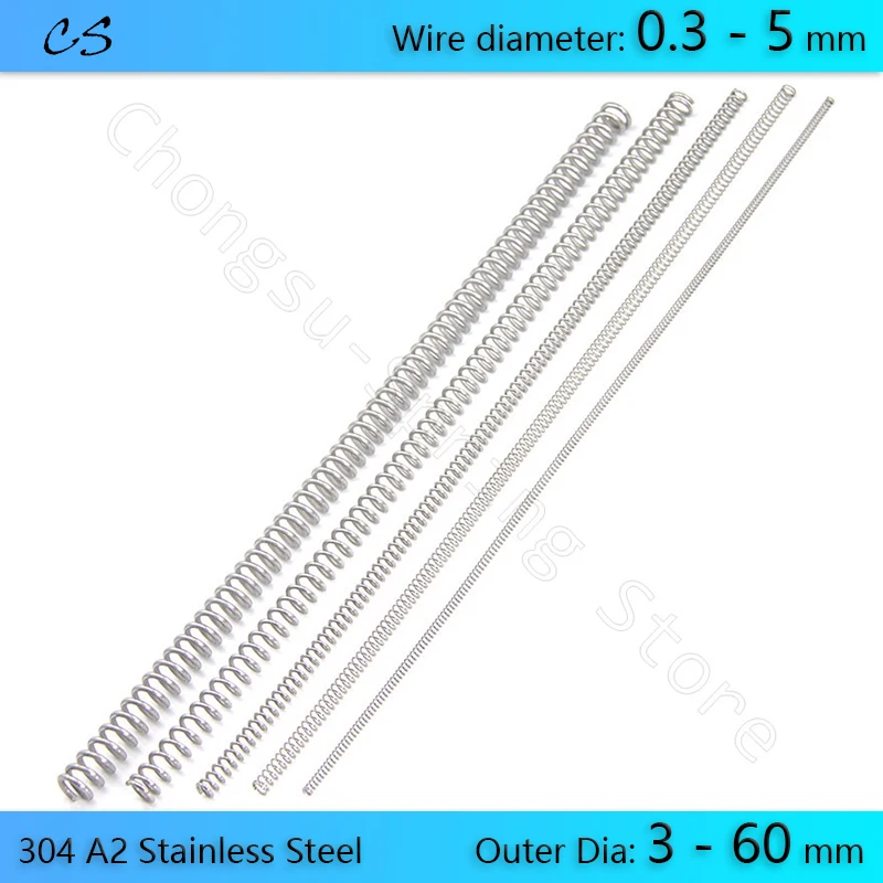 Fil à Ressort de Compression de 305mm, Diamètre 0.3, 0.4, 0.5, 0.6, 0.7, 0.8, 1-5mm, Diamètre Extérieur 3, 3.5, 4, 4.5, 5, 5.5, 6, 7, 8, 10,