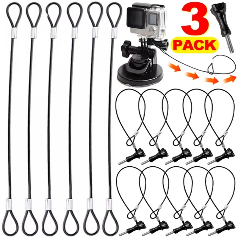 Universal 30CM/60CM Camera Safety Lanyard Ropes for GoPro Hero/Insta360/DJI/SJCAM Anti-Drop Stainless Steel Tether Wire Rope