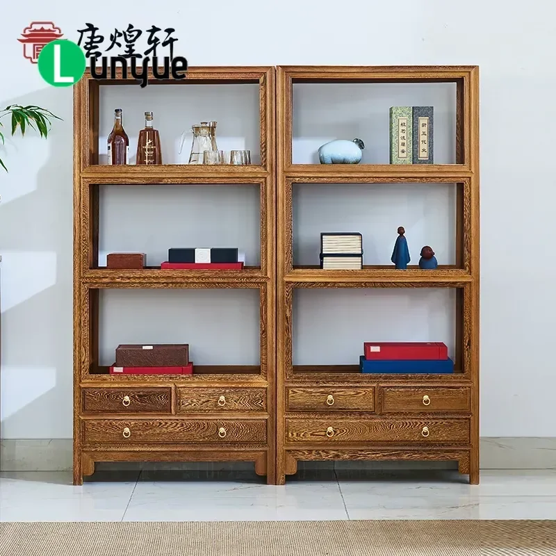 Mahogany Chicken Wing Wood Small Bookshelf Floor to Ceiling All Hardwood Multi Layer Shelf Chinese Display Bookcase Storage