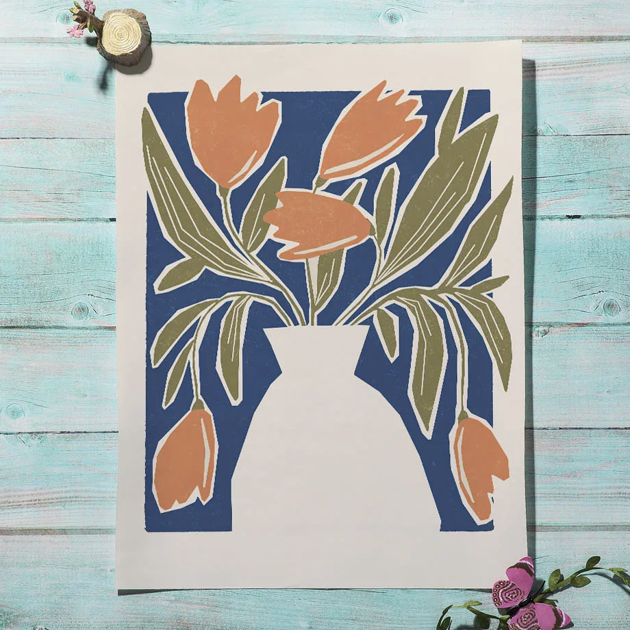 Striped Girl Vase Flower Leaves Wall Art Canvas Painting Abstract Posters And Prints Hotel Bar Wall Pictures Living Room Decor