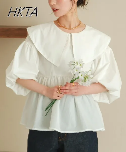 

Japanese Style Sweet Navy Lapel Bubble Half Sleeved White Shirt Top Women Mine Commuter Summer New Loose Casual Blouses Girls