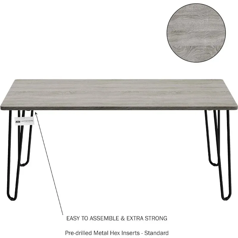 LAVISH HOME Modern Industrial Coffee Table with Hairpin Legs, 41 Inch, Gray