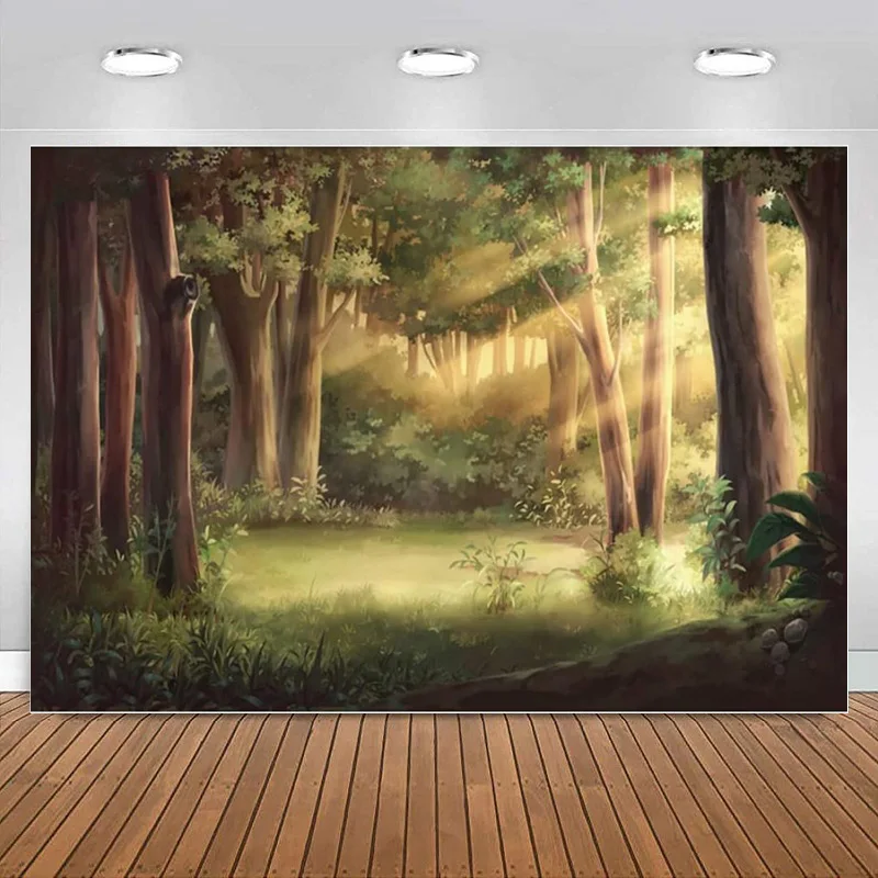 Fantasy Forest Backdrop Sunlight Photography Background Natural Scenery Kid Birthday Party Decoration Baby Shower Banner Newborn