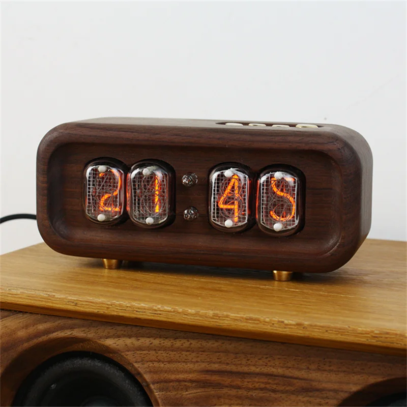 Black Walnut Solid Wood Glow Digital Tube Clock Vintage Electronic Desktop Nixie Clock DIY Digital Watch Table Clocks Gift