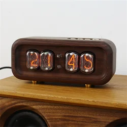 Black Walnut Solid Wood Glow Digital Tube Clock Vintage Electronic Desktop Nixie Clock DIY Digital Watch Table Clocks Gift