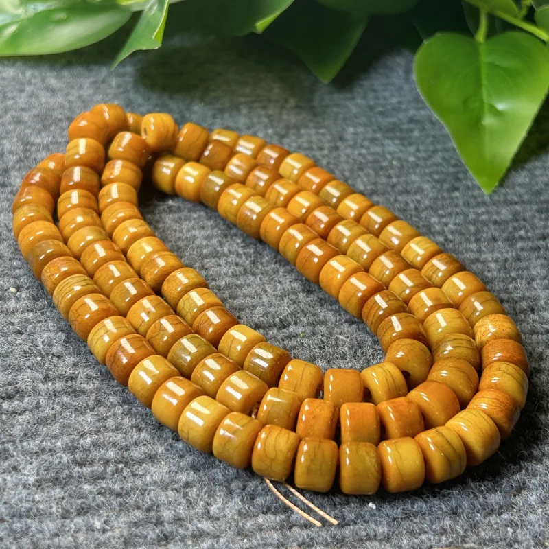 

Natural Yellow Ox Bone Barrel Beads Distressed Ox Bone Barrel Beads108Beads Bracelet Fried Pattern Yak Bone Beads Bracelet