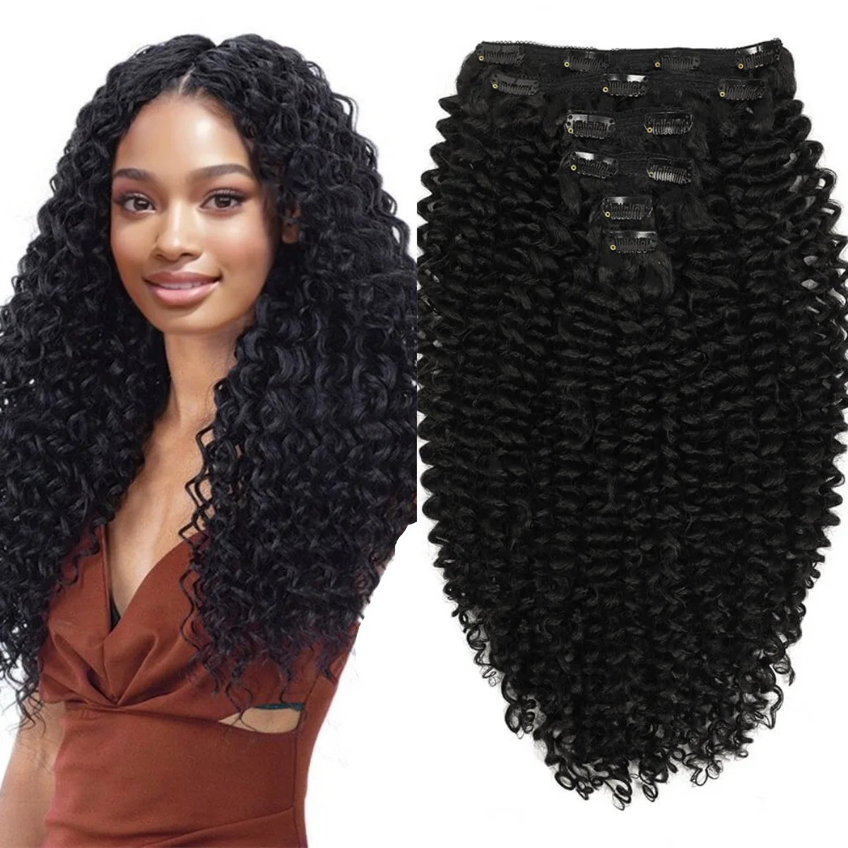 

26-дюймовые синтетические курчавые вьющиеся волосы для наращивания, 160 г, термостойкие накладные волосы с двойным утком, набор на всю голову для женщин, 6 шт.