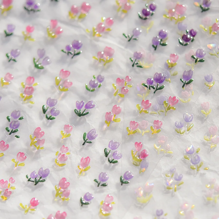 1pcs 5D Kawaii Jelly Tulip Nail Art Stickers Shell Glitter Daisy Flower Nail Decorations Decals Adhesive Slider DIY Accessories