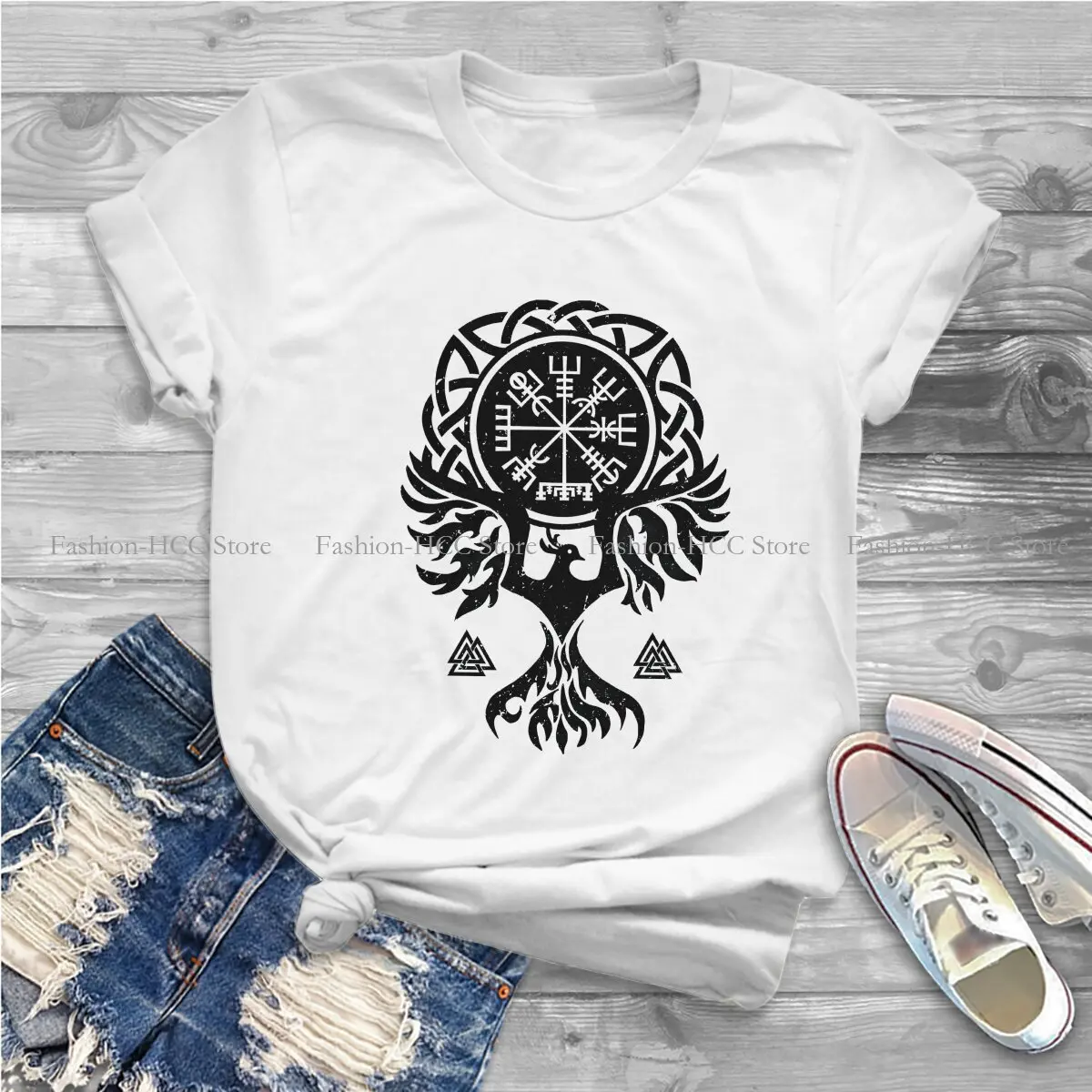 Phoenix Bird O Neck TShirt Yggdrasil Pattern Original Polyester T Shirt Women Tops Fashion