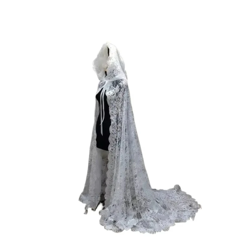 Wedding Lace Cape with Hood, Cape, Chapel Veil Mantilla, Church Coat Church Bridal Cloak Custom White Ivory Blavk