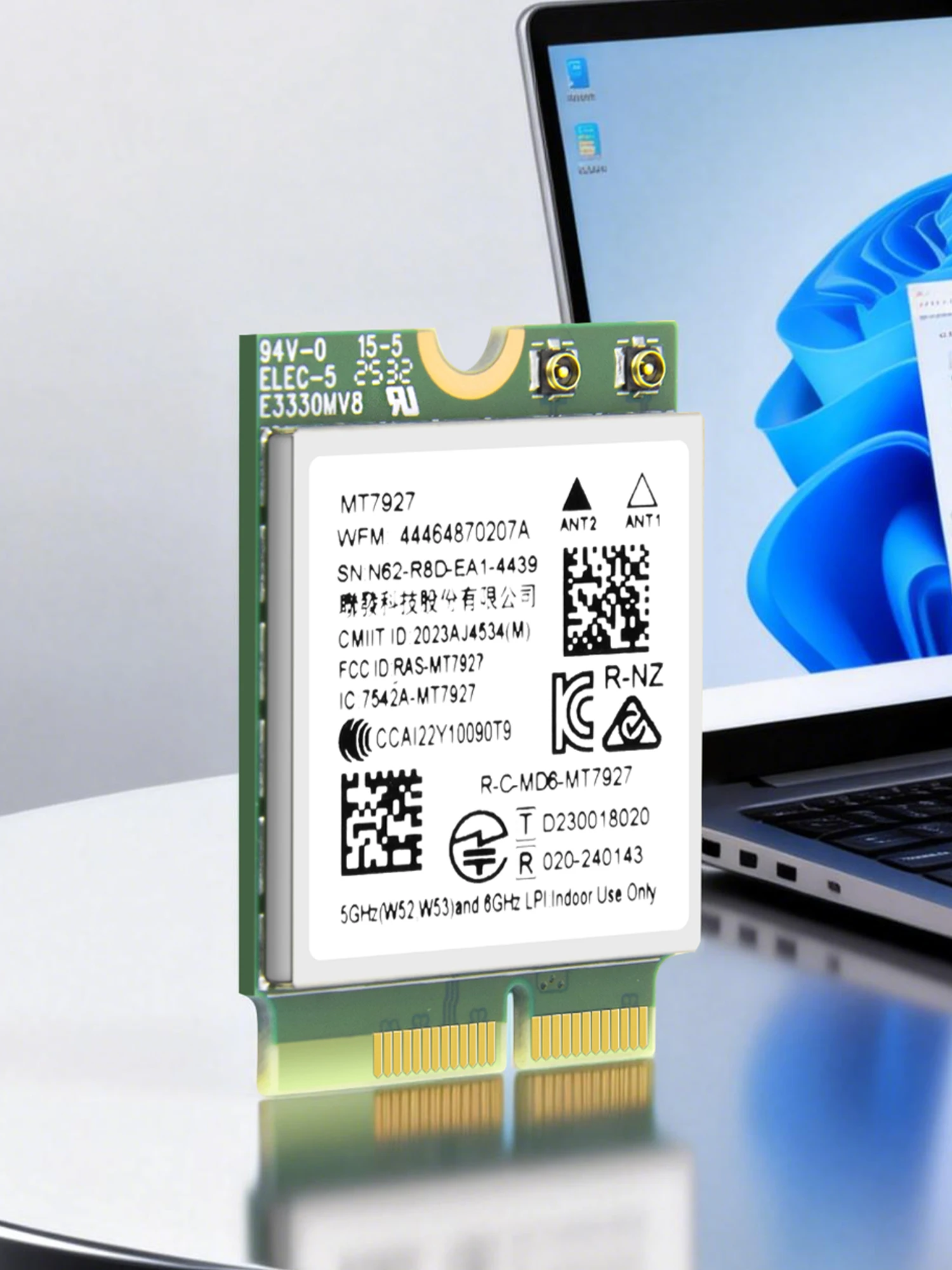 Karta Fenvi WiFi 7 MT7927 M.2 8774Mbps Bluetooth 5.4 Tri-Band 2.4/5/6GHz WiFi7 Bezprzewodowy Adapter Sieciowy dla Win11 z Anteną — zdjęcie produktu 7
