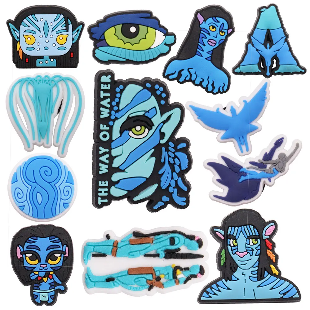 

12Pcs Mix Avatar Movie Character PVC Sandals Charms Blue Na'vi Decoration Shoes Buckle DIY Adult Holiday Gifts