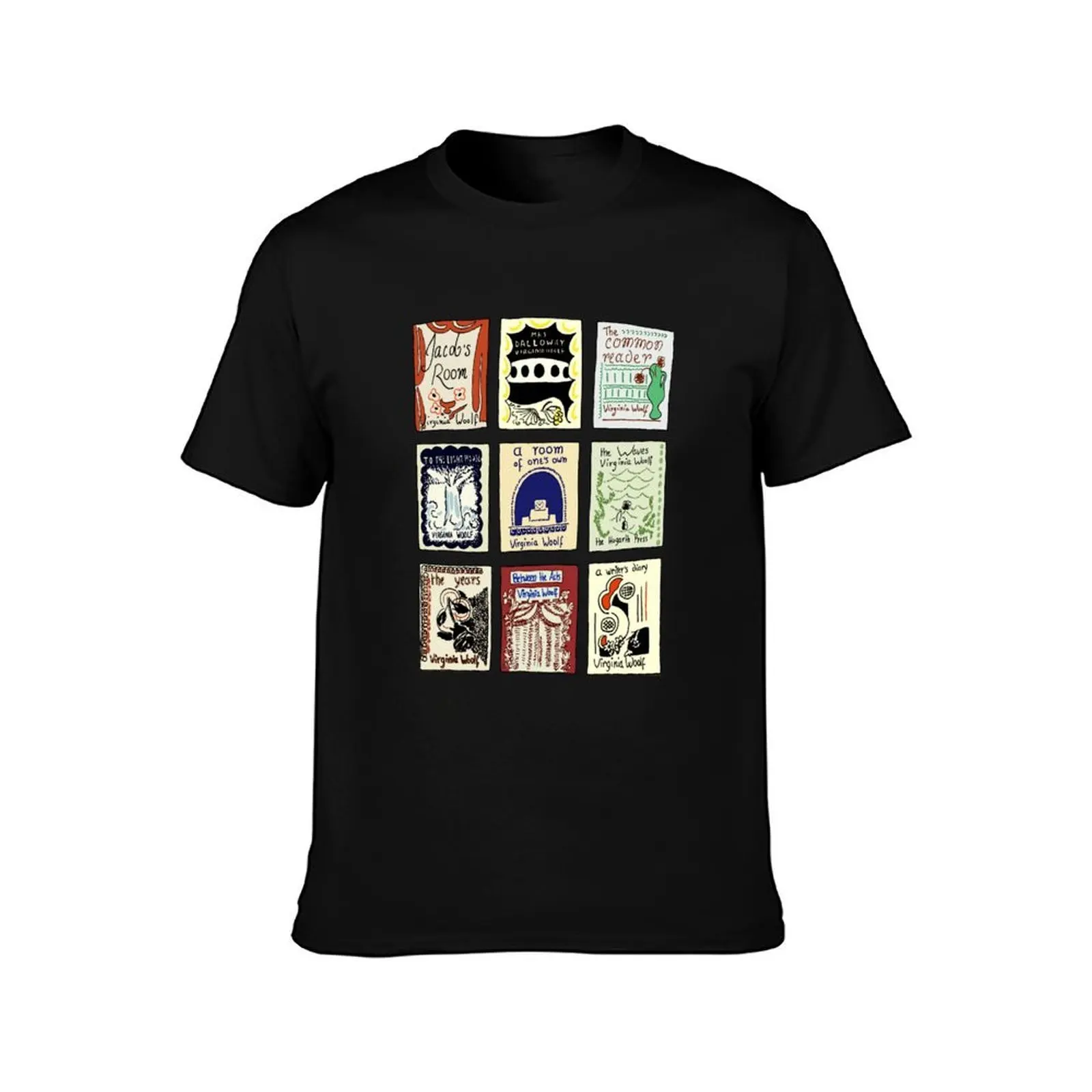 Virginia Woolf Book Covers T-Shirt, Summer Casual Cotton Tee, Oversized Streetwear Tops, Vintage Graphic Print, Unisex Men Women