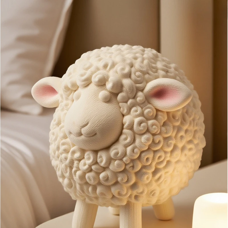 Cream Velvet Flocking Sheep Statue Living Room Nordic Table Decor Figurine For TV Cabinet Ornament Shelf Decor Gift
