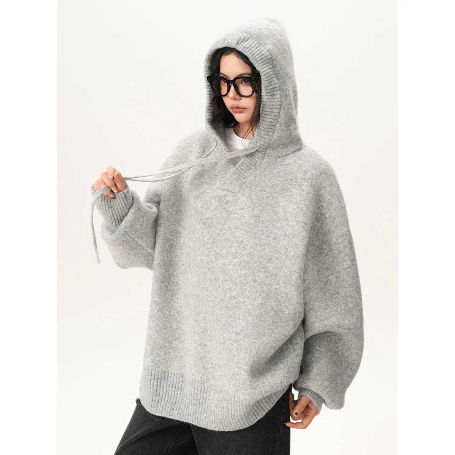 Unisex Knitting Hoodies 2025 Autumn New Streetwear Hooded Knit Jacket Heather Gray Unisex Couples Lazy Style Versatile Sweater