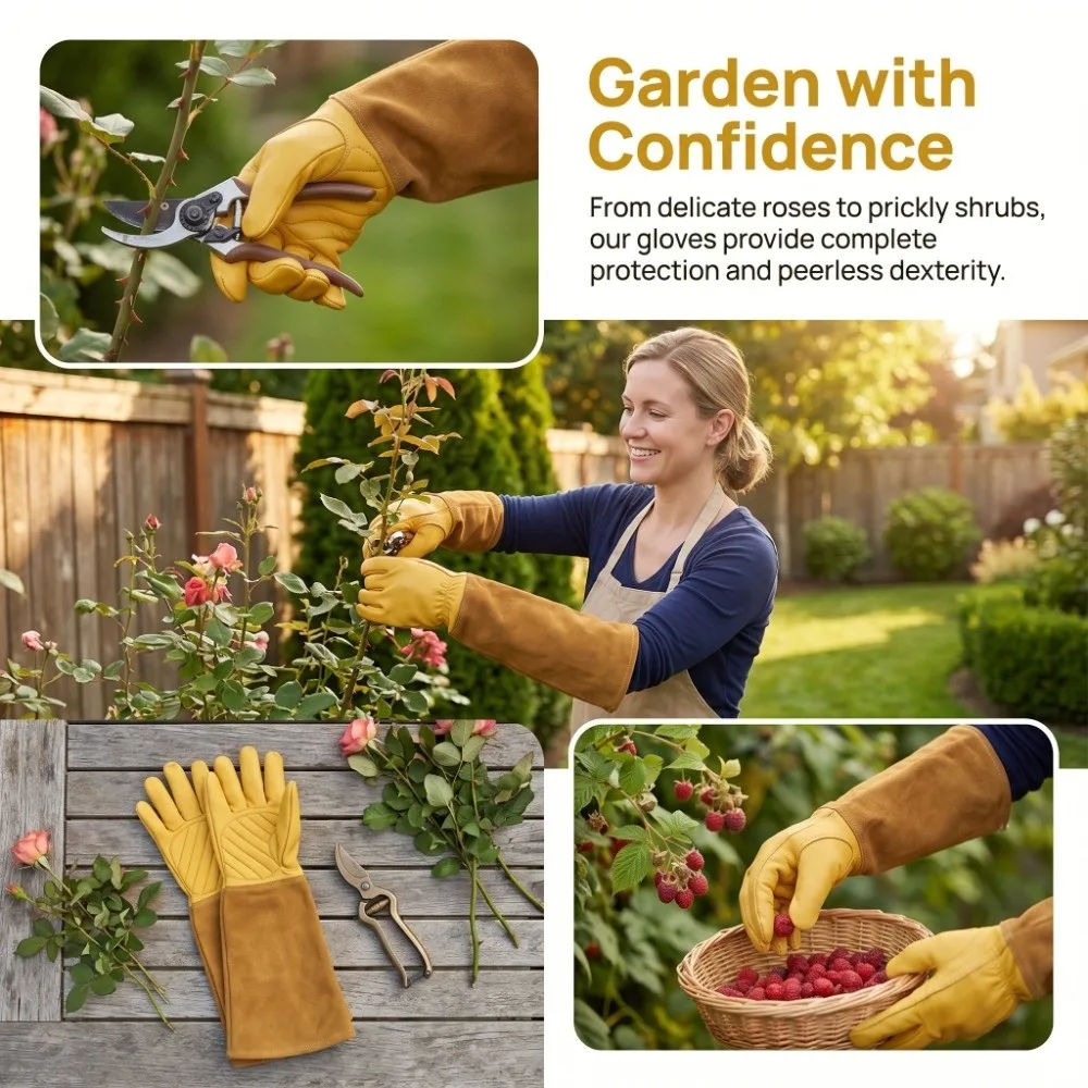 1 Pair Comfort Leather Rose Pruning Gloves Wearproof Anti-Slip Gardening Gloves Breathable Durable Leather Work Gloves Gardening