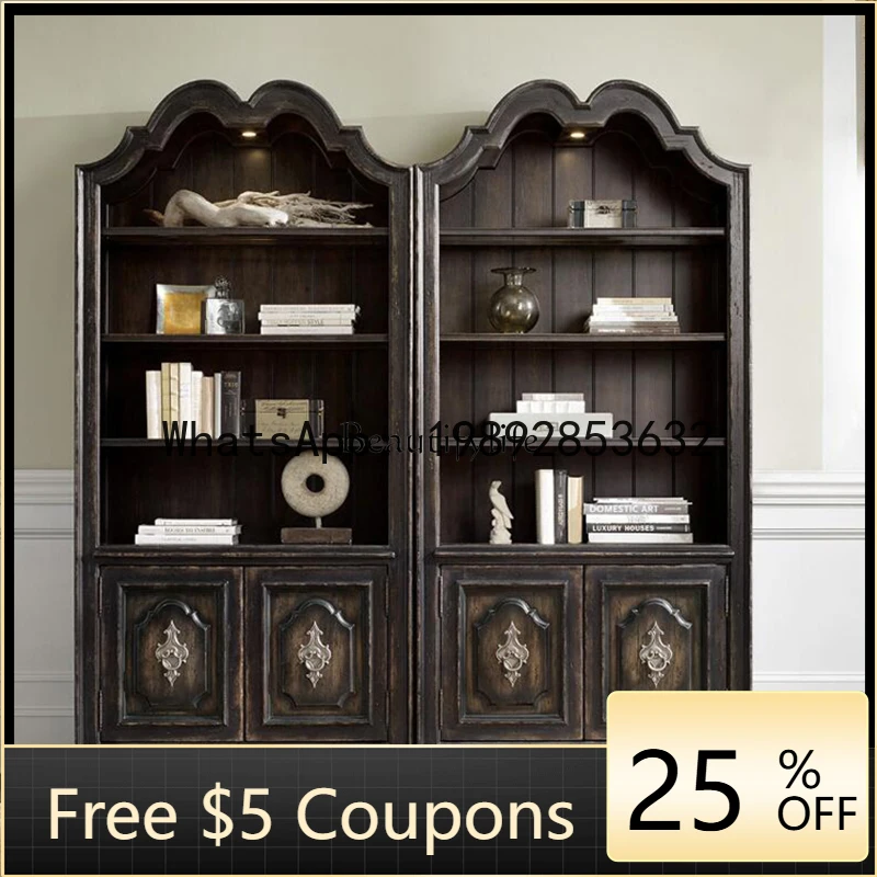 

D26 American retro display cabinet full solid wood arched old adjustable display cabinet