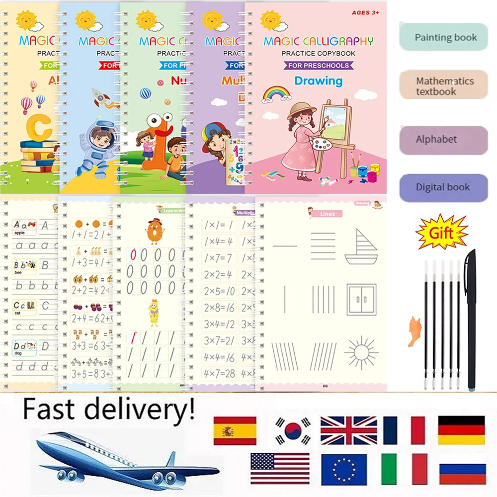 

New Magic Writing Book in English Calligraphy Notebook Montessori Kids Reusable Educational Calligraphic Letter Practice Toy