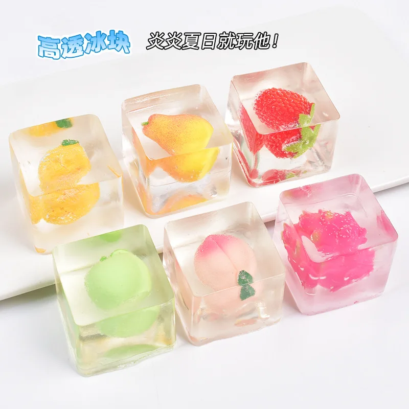 

New Squishy Cartoon Fruit Ice Cube Stress Relief Squeeze Toy Transparent Slow Rising For Adult Anxiety Relief Relaxation