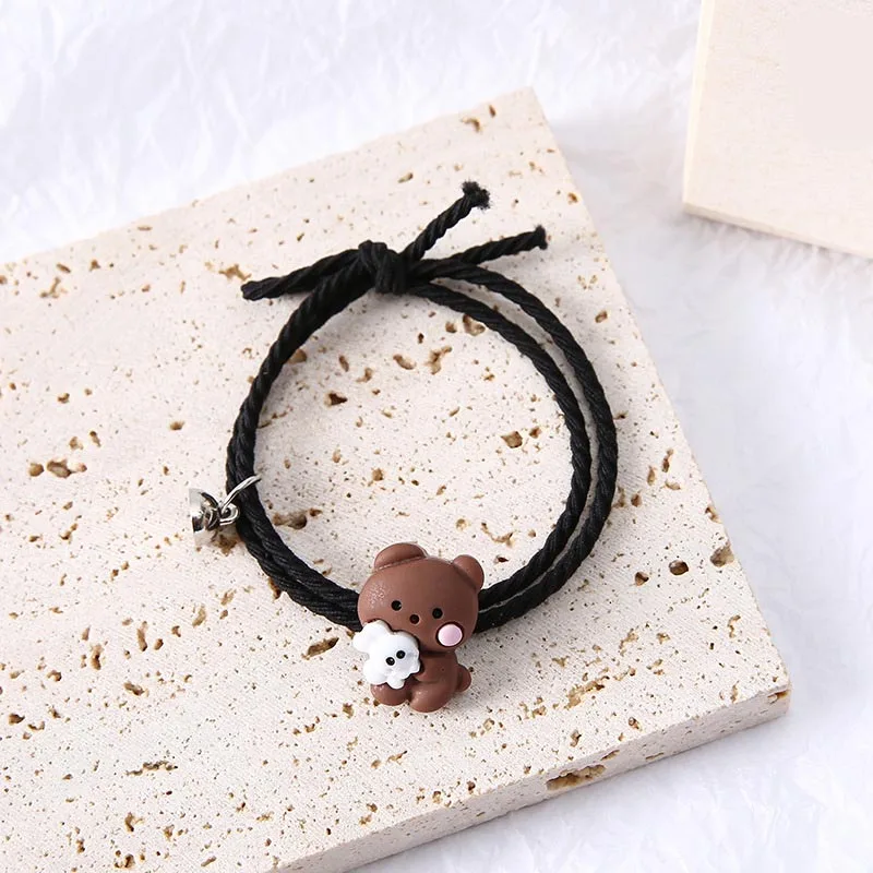 2pcs/set Cartoon Cute Bear Bracelet for Women Girls 2023 New Adjustable Couple Paired Bracelets Friendship Jewelry Gift