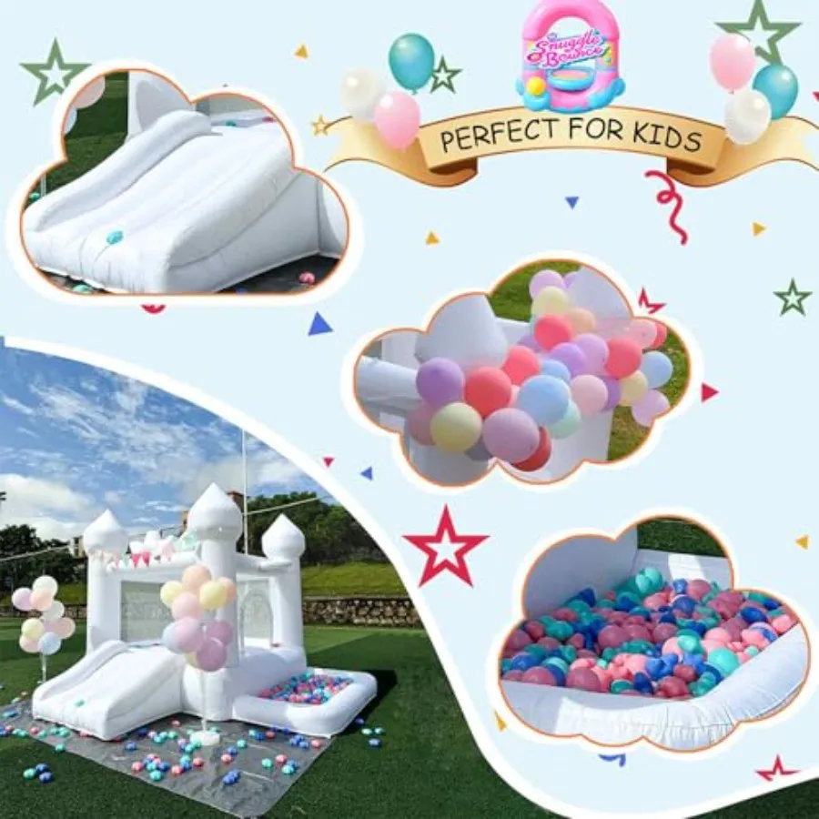 Maison gonflable blanche de 9 pieds, maison gonflable pour tout-petits de 3 à 6 ans, cadeau de fête avec souffleur, cavalier blanc, château gonflable, mariage