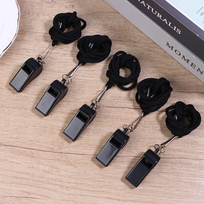 CPI-2/5/10Pcs Outdoor Survival Black Whistle With Lanyard Portable Loud Sports Whistle For Football Basketball Referee Training