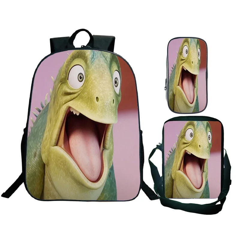 2024 Leo Grappige Hagedis Rugzak Crossbody Tas Pencial Case 3 Stuks Tiener Student Schooltassen Grote Capaciteit Boekentas Jongens Meisjes Mochila