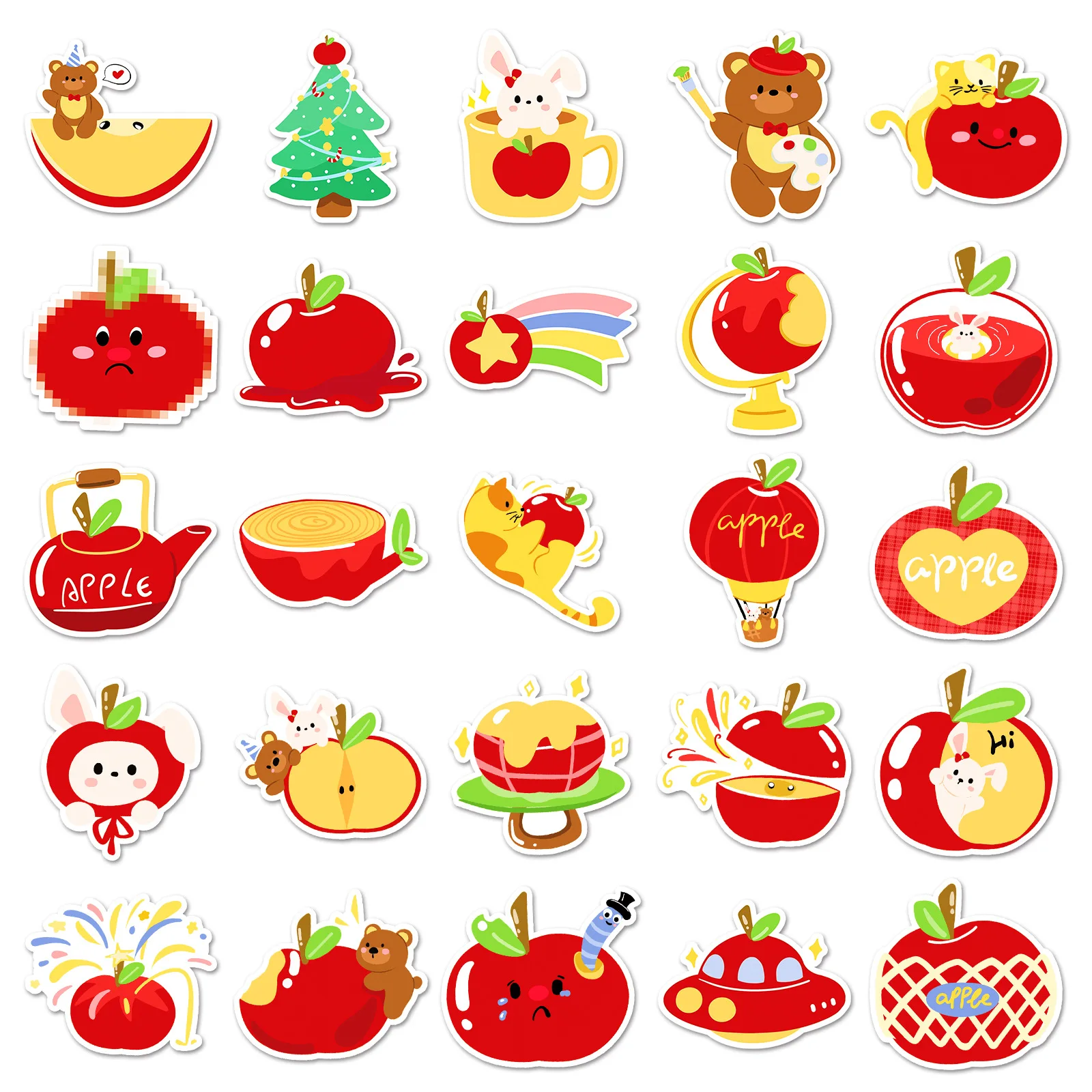 10/50 Uds. Navidad manzana roja Doodle dibujos animados Linda decoración caja de regalo funda móvil pegatina impermeable creativa juguete para niños