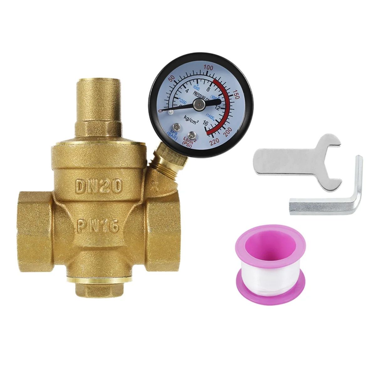 3/4inch DN20 Brass Water Pressure Regulator Valve Water Pressure Reducer Regulator Adjustable Relief Valve Gauge