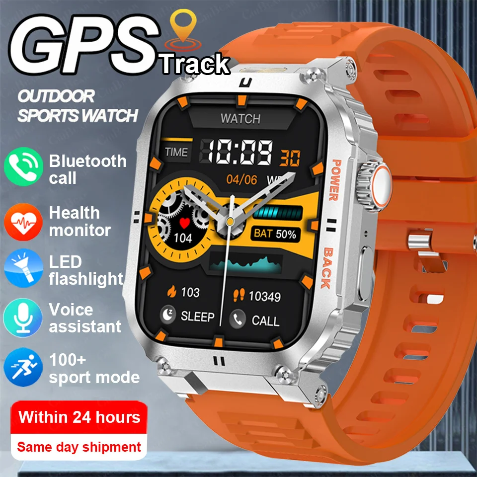 

2025 New Military GPS Smart Watch Men Flashlight Waterproof 380mAh Battery Outdoor Sport Tracker Bluetooth Call Smartwatch Man