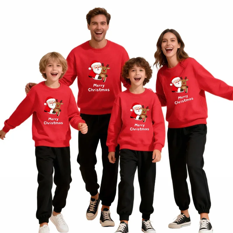 

Family Matching Christmas Sweatshirt Mickey Minnie Cotton Apparel Parent Child Couple Unisex Adult Kids Holiday Wear Christmas