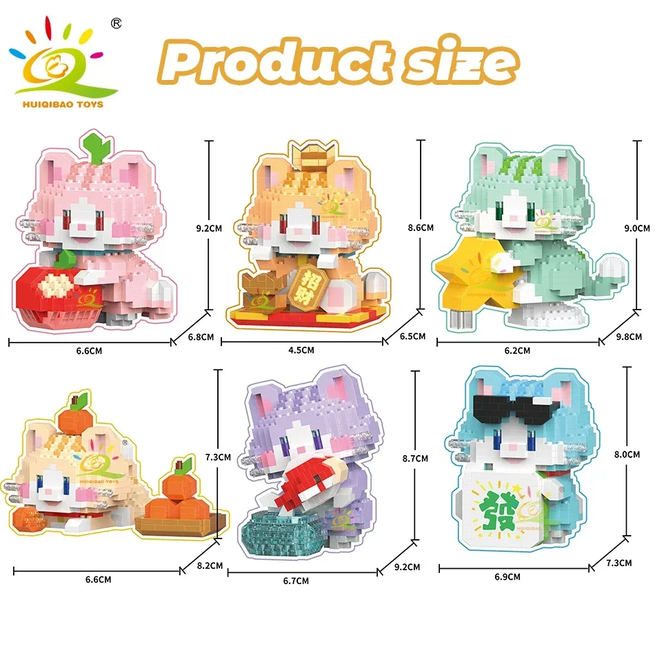 Cute Fortune Cat Micro Model Building Block Kids Mini Pets City Cartoon Animal Diamond Bricks Educational Toys Adult