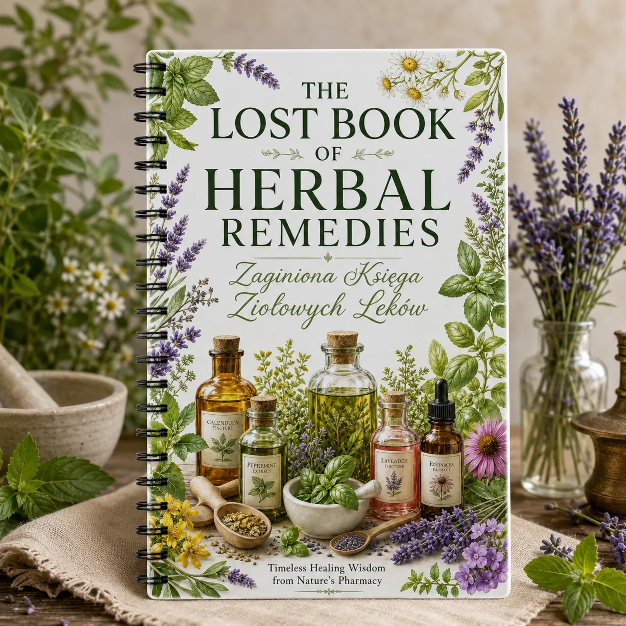 Herbal Remedies & Natural Healing Journal, Poland Language A5 Spiral Notebook for Beginners, DIY Wellness, Holistic Health Guide