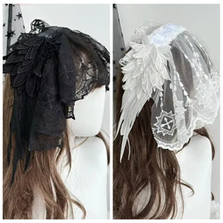 Handmade Black/White Veil Accessory Gothic Lolita Headband With Angel Wing Lolita Daily Fashion Collocation Women Headwear