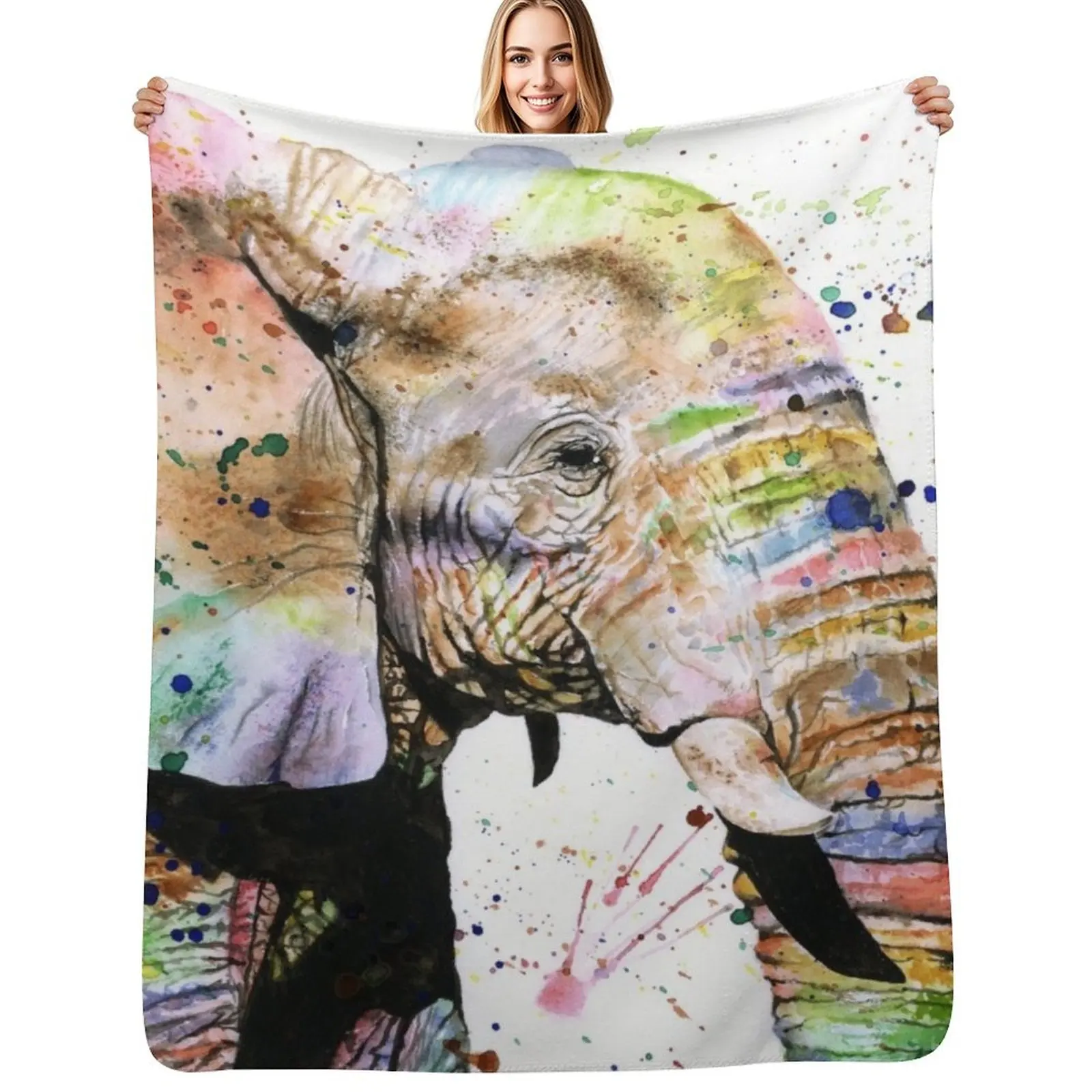 Watercolor Elephant Painting - Gentle Giant Throw Blanket Warm Plaid on the sofa Plaid Decorative Beds Blankets