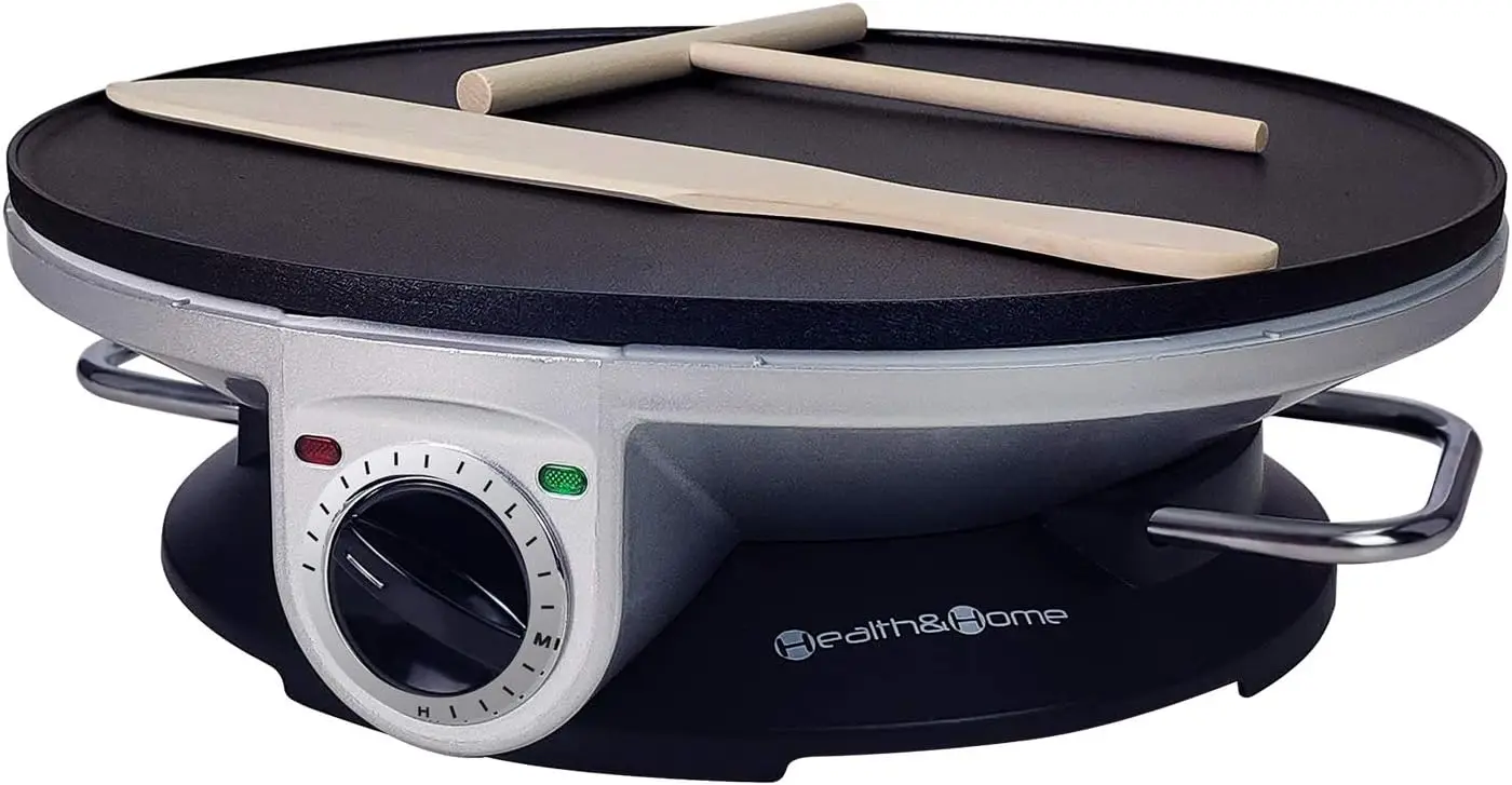 صانع الكريب - صانع كريب مقاس 13 بوصة وشواية كهربائية وصانعة فطائر غير لاصقة - مقلاة كريب (فضي-أ)