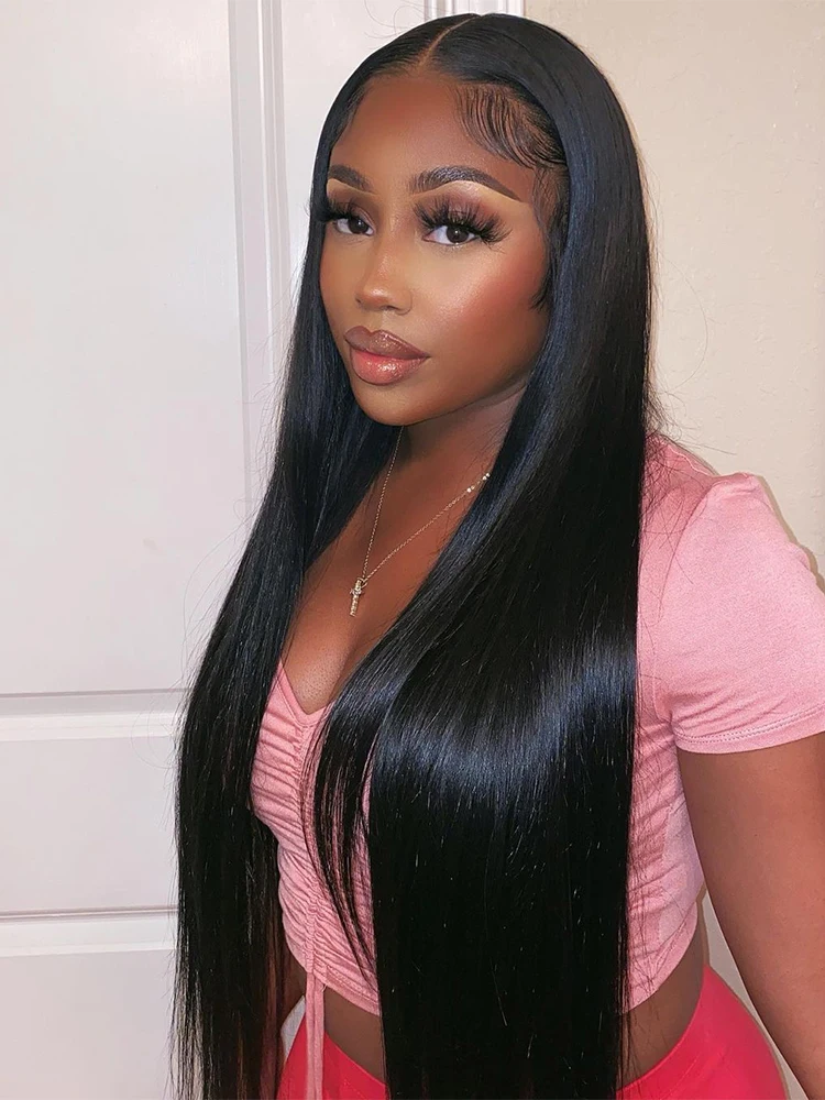 30-40 Zoll Natürliche Schwarze Glatte Echthaarperücke, 220 Dichte, 13x6 HD Transparente Lace Frontal Perücke, Echte Brasilianische Echthaarperücke, Vorgezupfte Brasilianische Glatte Echthaarperücke