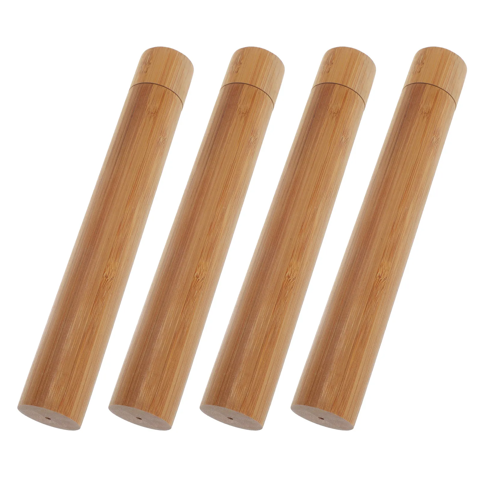 4 PCS Portable Toothbrush Cartridge Hiking Tube Bathroom Bamboo Case Covered Travel Holder Storage