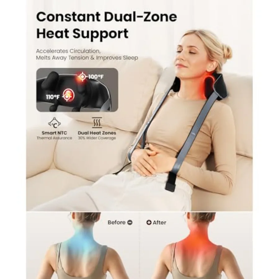 مدلك شياتسو للرقبة اللاسلكي لتخفيف الآلام في المكتب أو الاستخدام المنزلي تدليك الأنسجة العميقة 4D مع حرارة مهدئة