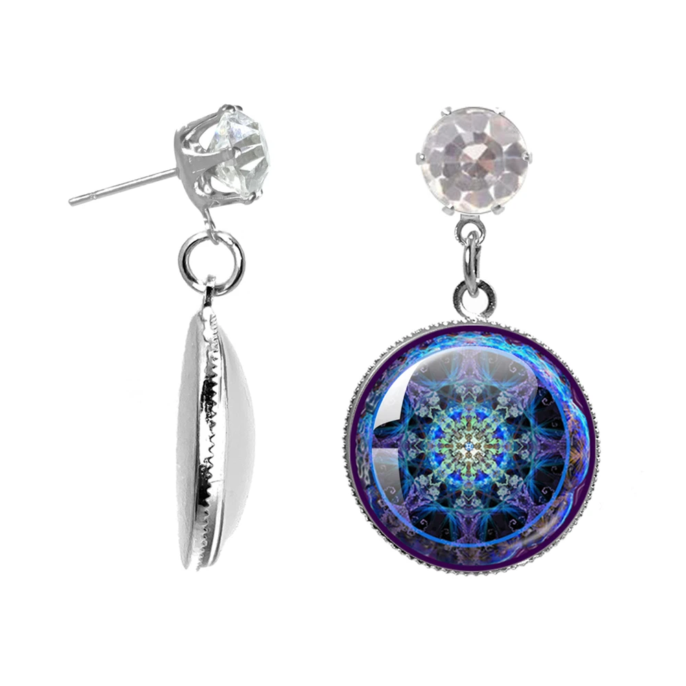 New Classic OM Yoga Chakra Mandala Glass Dome Drop Earrings Sacred Geometric Purple Flower Earrings For Girls Gift