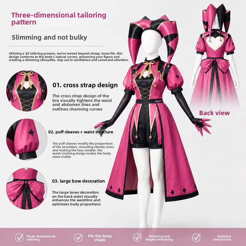 QICHE Roze Clown Halloween Rollenspelkostuum Volledige Set Mode Podiumoptreden Outfit Carnaval Feestkleding