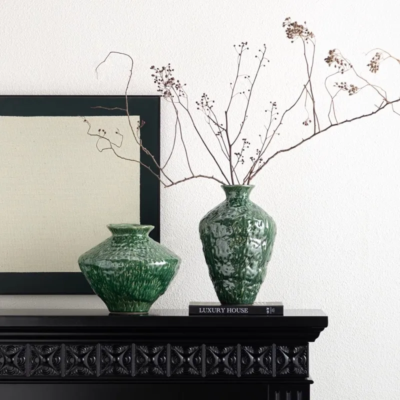 Wabi Sand Wind Folded Dark Green Ceramic Vase