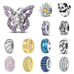 925 Sterling Silver Cute Purple Butterfly Isolation Beads with Rubber Stopper Fit 3mm Original Bracelets DIY Jewelry Accessories