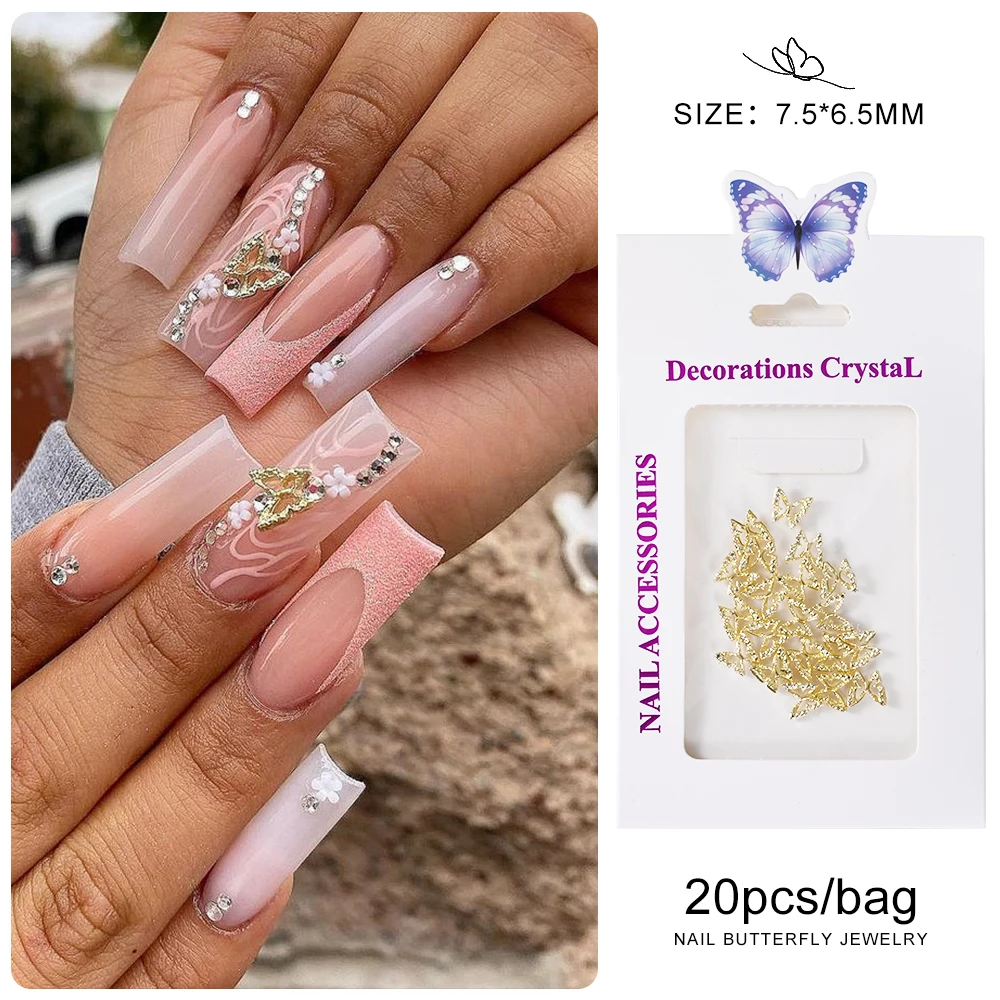 20 stücke 3D Exquisite Hohl Schmetterling Strass Nagel Charms Luxus Gold/Silber Diamant Flügel Schmuck Nagel Dekoration Zubehör – Detail 7