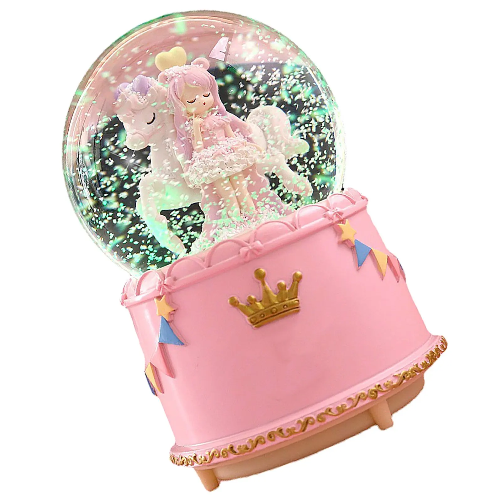 Crystal Ball Music Box Cute Cartoon Look Snowflake Rotating Crystal Ball Music Box for Girls Children