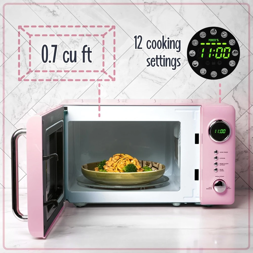 Compact Countertop Microwave Oven - 0.7 Cu. Ft. - 700-Watts with LED Digital Display - Child Lock  Easy Clean Interior