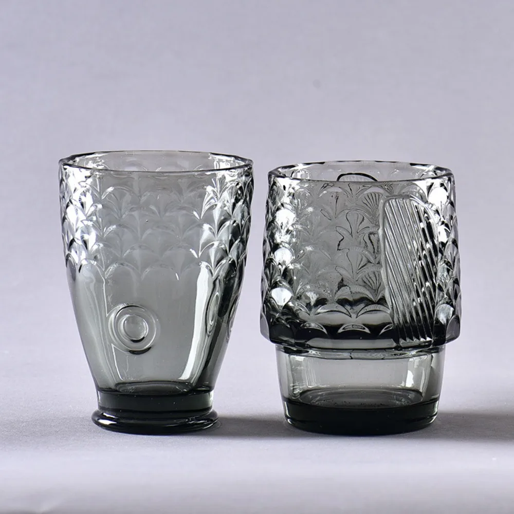 Creative Vintage Relief Koi Fish-shaped Water Cup Stacking Thickened Tea Mug Transparent Glass Drinking Cup Coffee