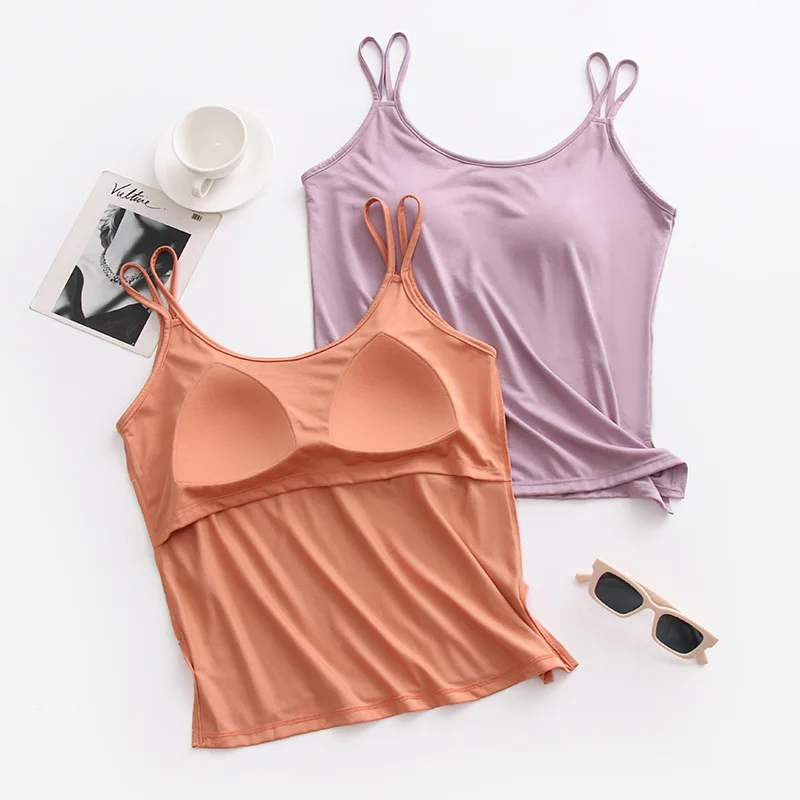 Summer Chest Pad Pajamas Tops For Women Suspender Vest Shirt Sexy Home Wear Cotton Sleepwear T-Shirt One Piece Pijamas Top
